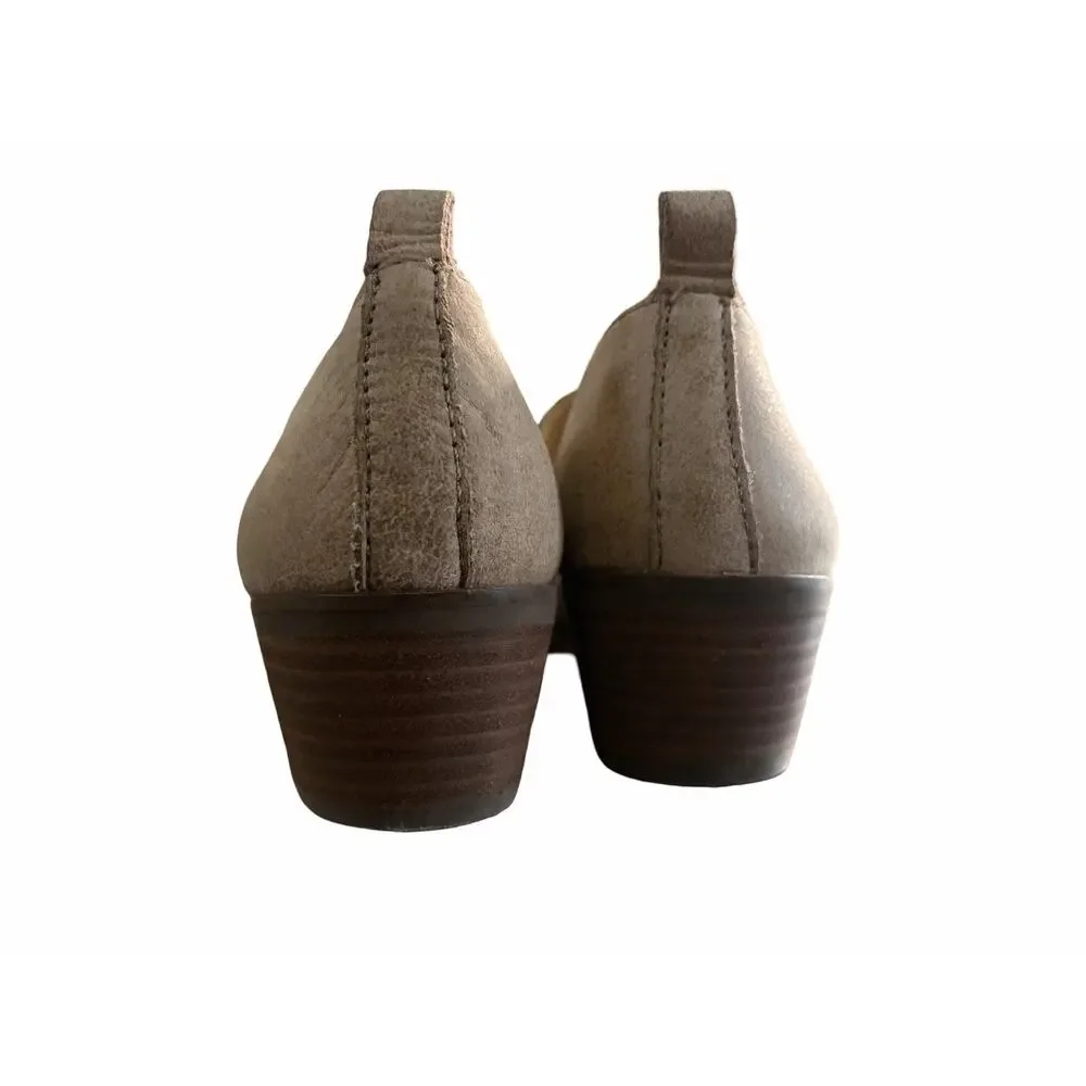 Lucky Brand Suede Mules Booties Womens 8.5 Taupe Slip On Western Boho Leather